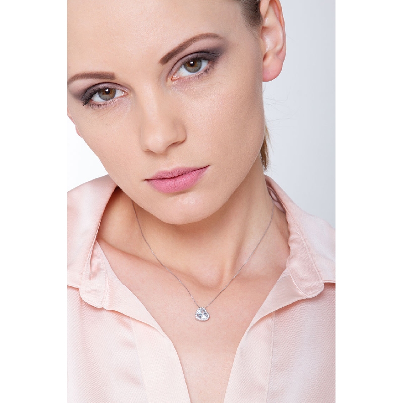 Necklace with inclined pendant, heart cut aquamarine and diamonds Necklace with inclined pendant, heart cut aquamarine and diamonds