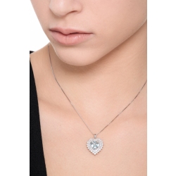 Necklace with pendant, central heart cut aquamarine and 2 rows of diamonds 2