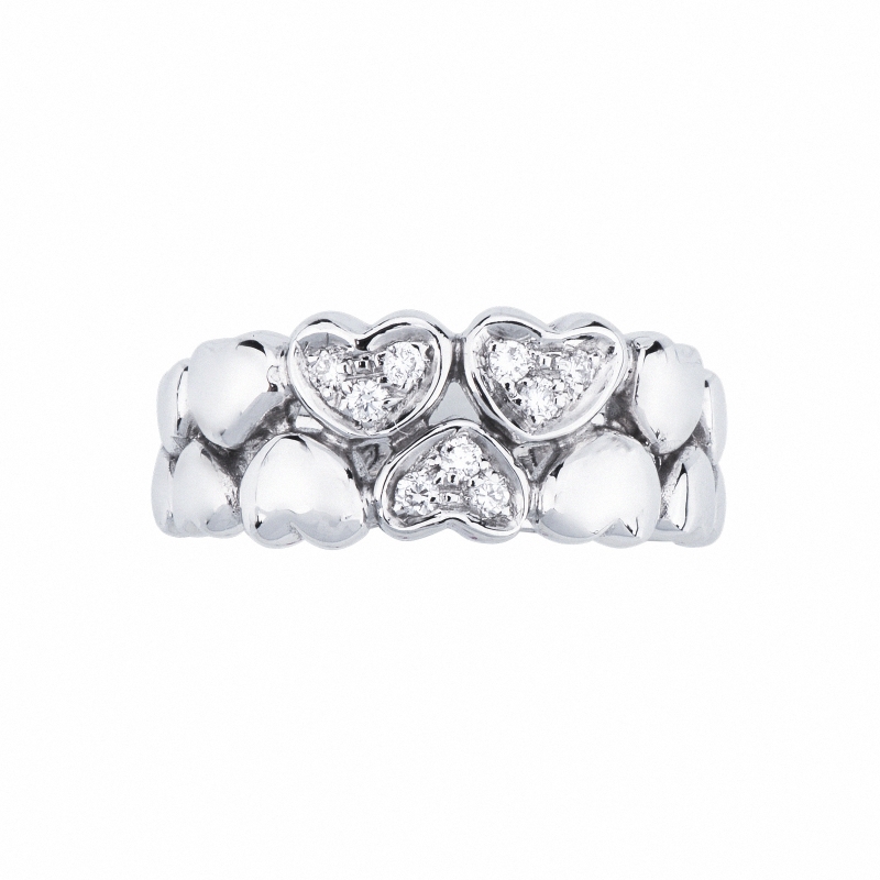 Band ring with diamond hearts in white gold 18k