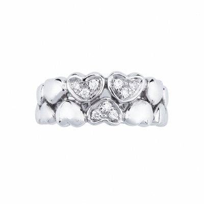 Band ring with diamond hearts in white gold 18k