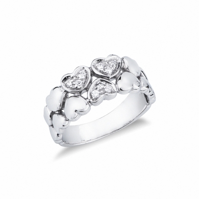 Band ring with diamond hearts in white gold 18k
