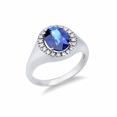 Blue sapphire and diamonds signet ring
