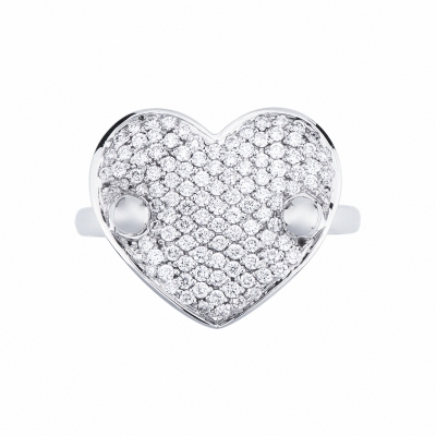 18k white gold heart pavè diamonds ring