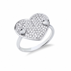 18k white gold heart pavè diamonds ring