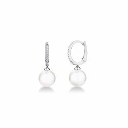 Drop earrings with 9mm pearls and diamonds in white gold 18k