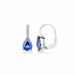 Diamond and blue sapphires pear cut earrings in white gold 18k