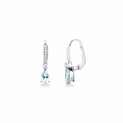 18k white gold earrings with diamond and aquamarine