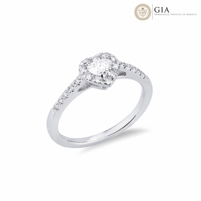Solitaire ring with diamond heart cut 0.30ct GIA in white gold 18k