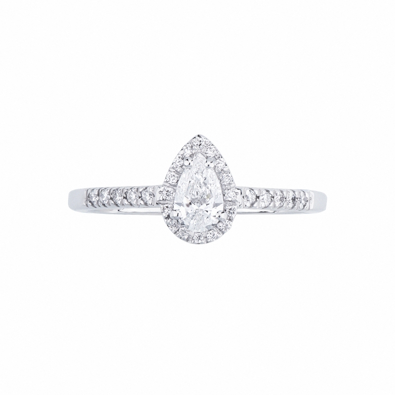 Solitaire ring with diamond pear cut 0.30ct GIA in white gold 18k