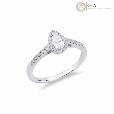 Solitaire ring with diamond pear cut 0.30ct GIA in white gold 18k