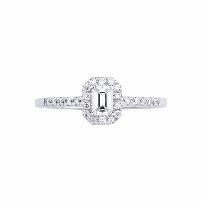 Solitaire ring with diamond emerald cut 0.30ct GIA in white gold 18k