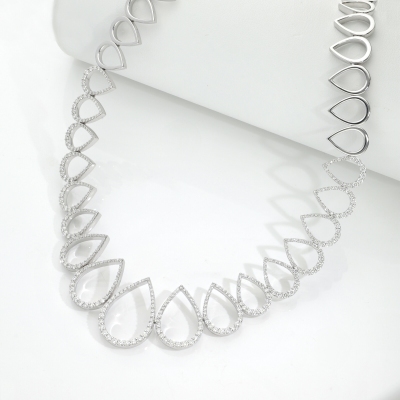 18k White gold designer necklace with diamond drops