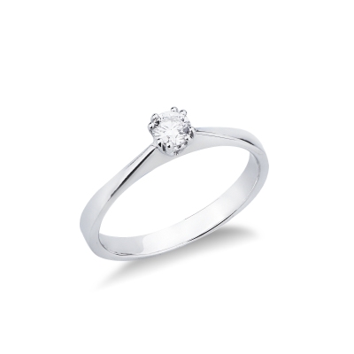 Solitaire Ring in white gold 18k linear design, 0,20 ct