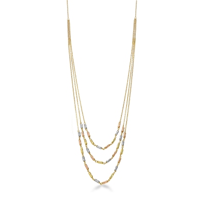 18k white, yellow and rose gold three strand necklace
