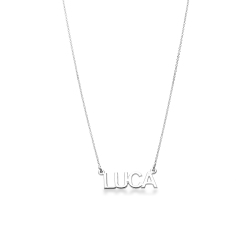 Customizable necklace in 18k white gold block letters, LUCA