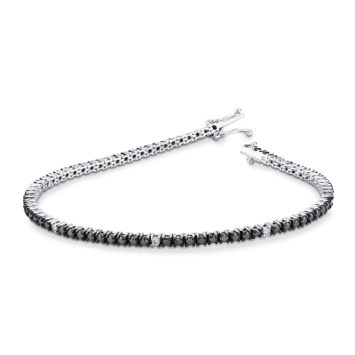Wire tennis bracelet with black and white round cut diamonds
