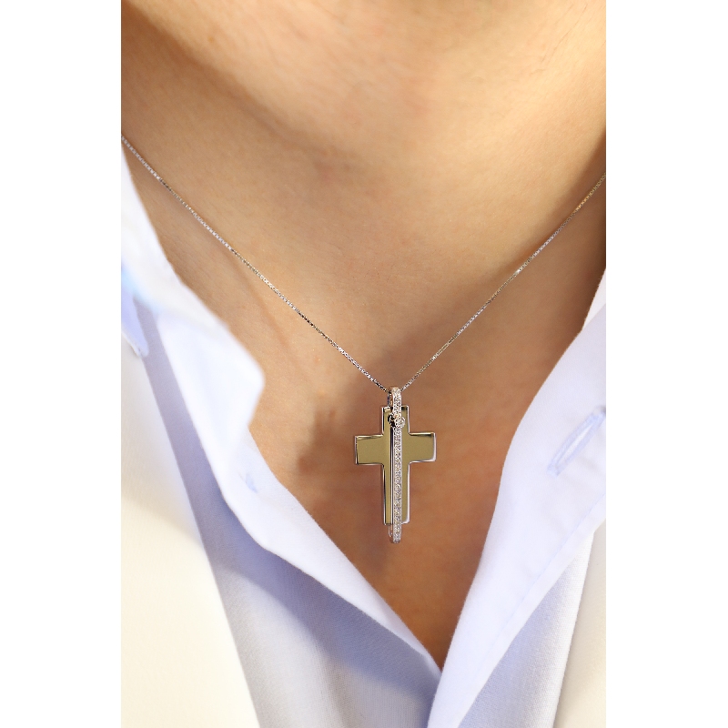Cross pendant in 18k white gold with a row of diamonds Cross pendant in 18k white gold with a row of diamonds