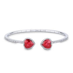Cuff ruby hearts bracelet with diamonds