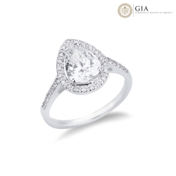 Ring with diamond pear cut 1.50ct IGI in white gold 18k