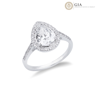 Ring with diamond pear cut 1.50ct IGI in white gold 18k