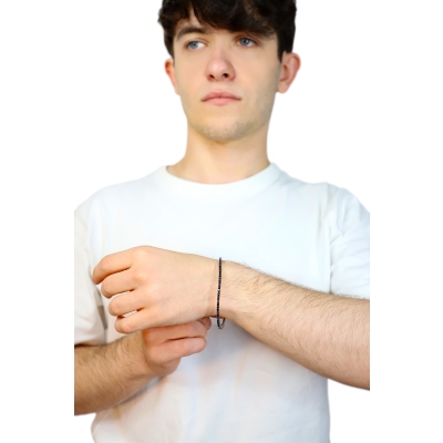 Elastic bracelet tennis in 18k white gold with black diamonds