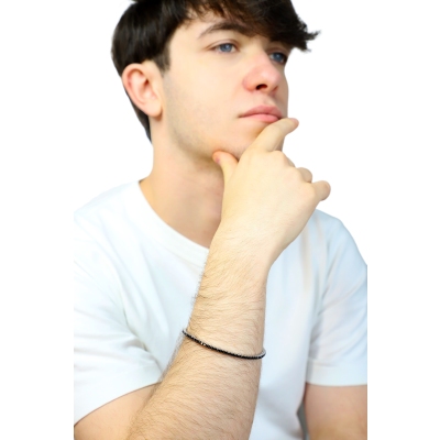 Tennis bracelet elastic with black diamonds in 18k white gold