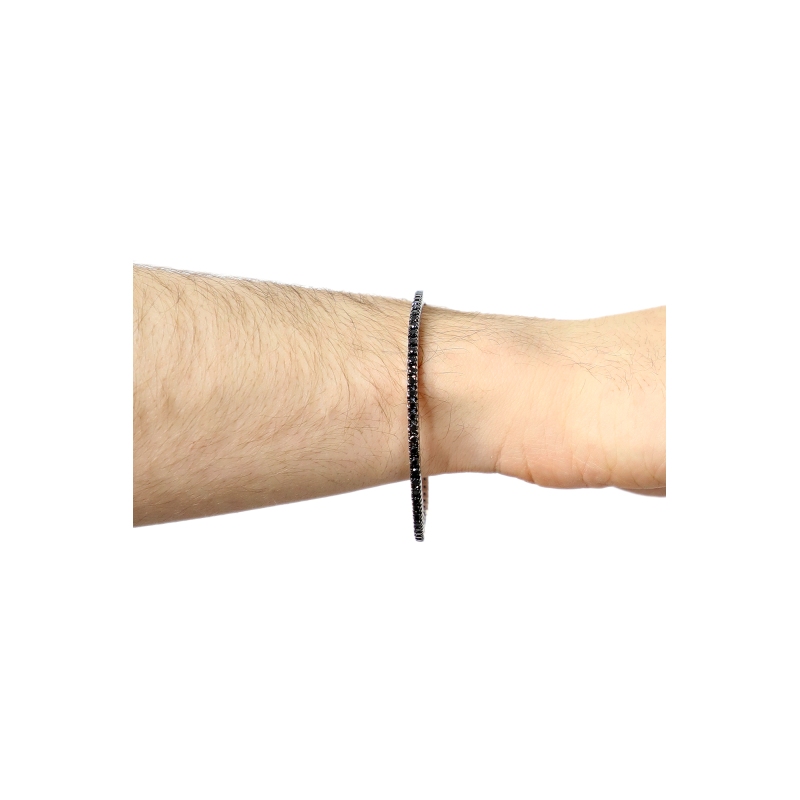 Tennis bracelet elastic with black diamonds in 18k white gold