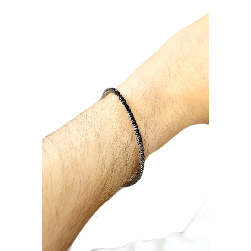 White gold 18k elastic tennis bracelet with black diamonds