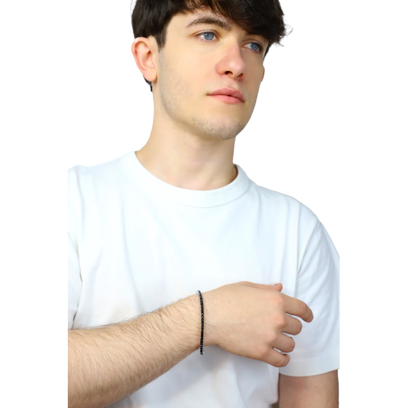 Tennis bracelet elastic in 750 white gold with black diamonds