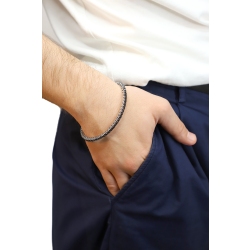 Tennis bracelet elastic in 750 white gold with black diamonds 2