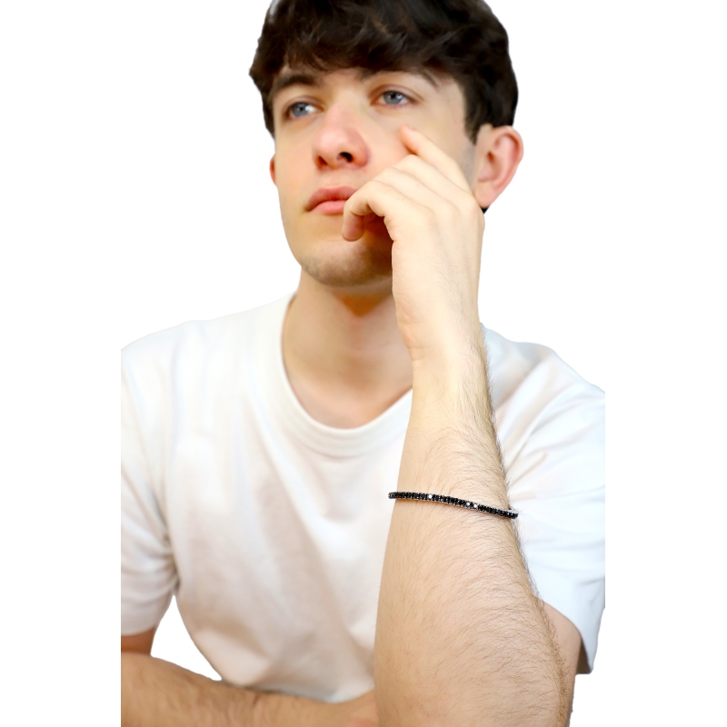 Elastic tennis bracelet with black diamonds in 750 white gold