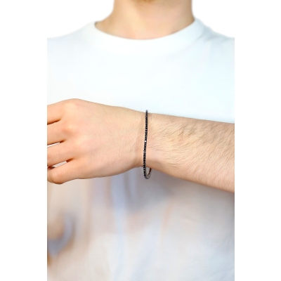 Elastic bracelet tennis in 18k white gold with black diamonds