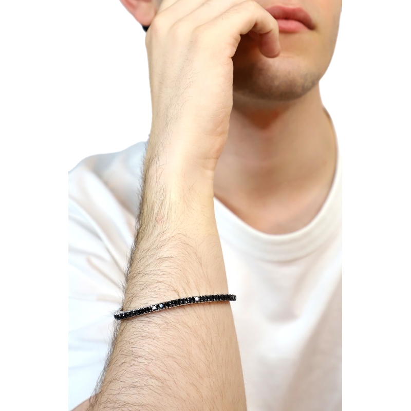 Elastic tennis bracelet with black diamonds in 750 white gold