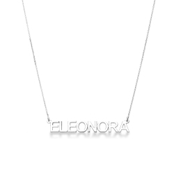 Customizable necklace in 18k white gold block letters, ELEONORA