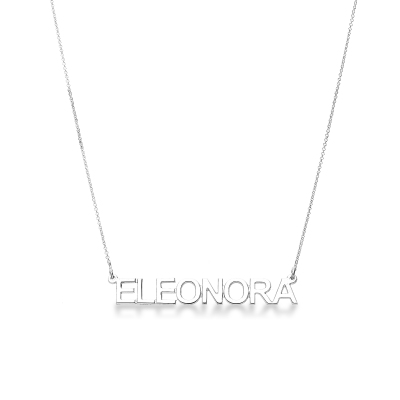 Customizable necklace in 18k white gold block letters, ELEONORA