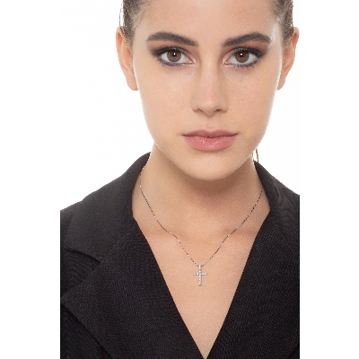 18k white gold cross necklace diamonds