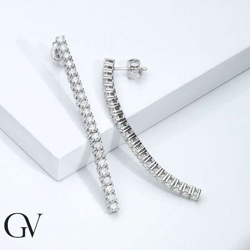 Drop tennis earrings with round cut diamonds, 18k white gold Drop tennis earrings with round cut diamonds, 18k white gold