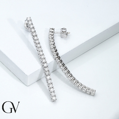 Drop tennis earrings with round cut diamonds, 18k white gold