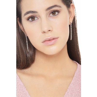 Drop tennis earrings with round cut diamonds, 18k white gold