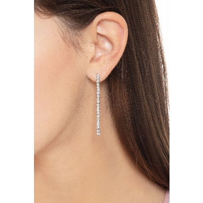Drop tennis earrings with round cut diamonds, 18k white gold