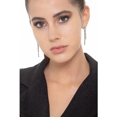 18k white gold double drop tennis earrings diamonds