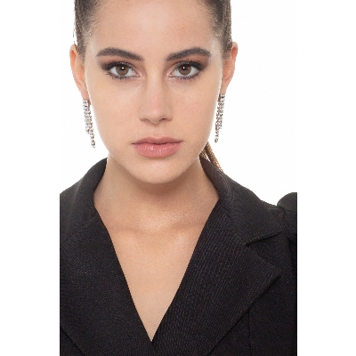 Double drop tennis earrings with diamonds, 18k white gold