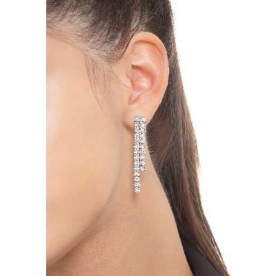 Double drop tennis earrings with diamonds, 18k white gold
