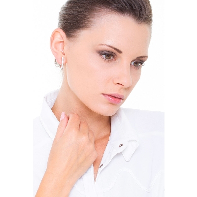 18k white gold oval double diamonds rows earrings 