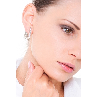 18k white gold oval double diamonds rows earrings 