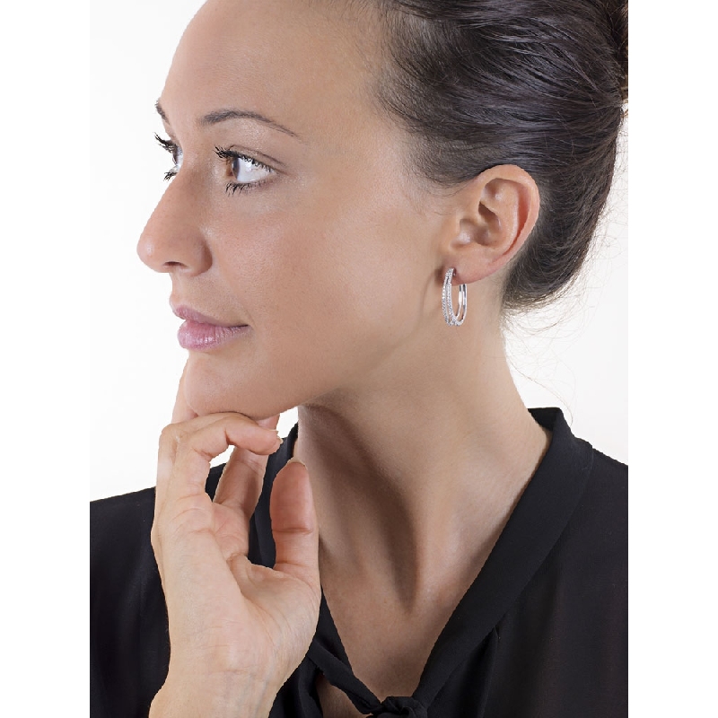 Two rows oval hoop diamonds earrings in white gold 18k Two rows oval hoop diamonds earrings in white gold 18k