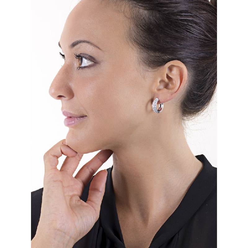 White gold 18k hoop earrings with diamonds pavé White gold 18k hoop earrings with diamonds pavé