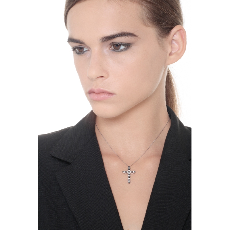 Cross pendant with black and white diamonds