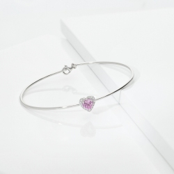 Thin bangle bracelet with diamonds and heart-shaped pink sapphire in 18kt white gold 2