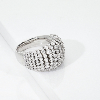 Soft link diamond pavé dome ring in 18kt white gold